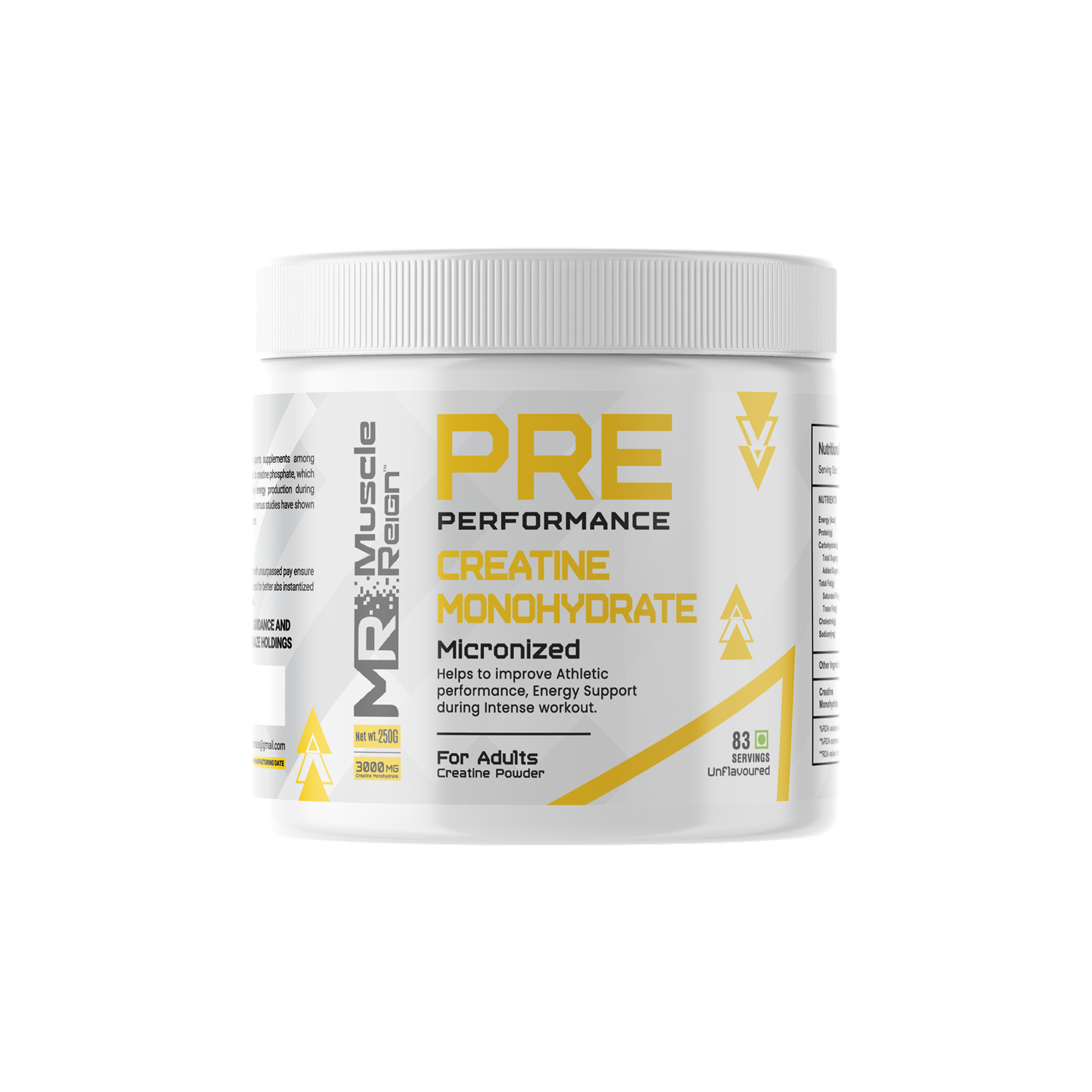 Muscle Reign creatine monohydrate supplement container designed to enhance athletic performance and energy support